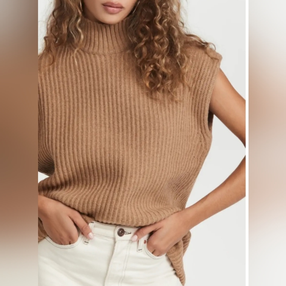 Ganni Tan Ribbed Turtleneck Sweater